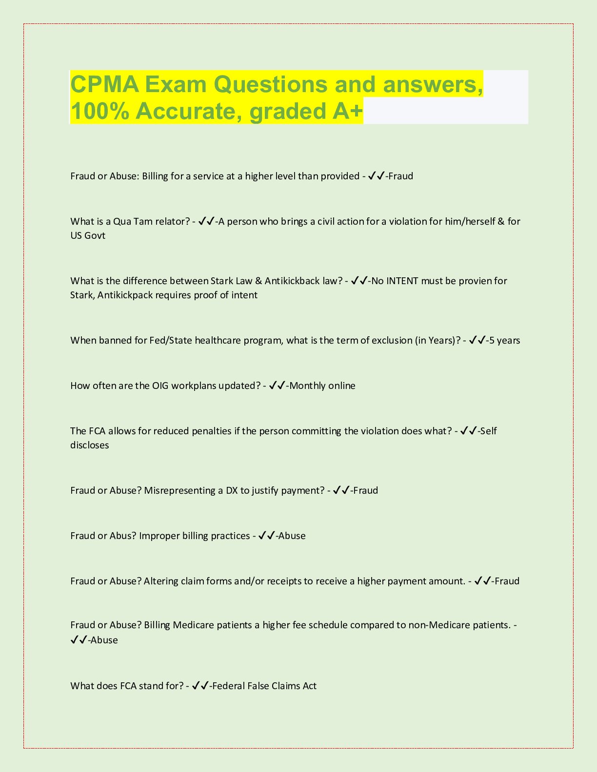 Preview image for CPMA Exam Questions and answers,  100% Accurate, graded A+
